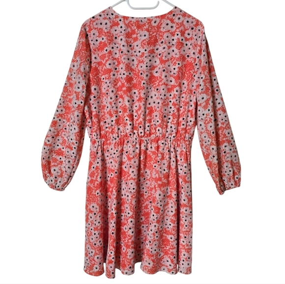 CeCe By Cynthia Steffens Coral Pop Gemma Surplice Long Sleeve Dress Size 12 - Picture 5 of 15